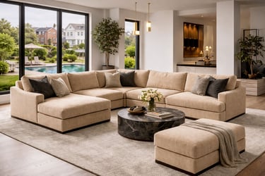 Custom cream sectional sofa in a bright living room by Solo Home Decor