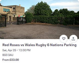 Red Roses vs Wales Rugby 6 Nations Parking Link