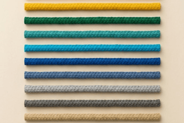 Braided paper rope color swatch card with various dyed options by Hanxia Factory