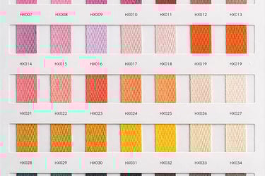 Color chart for  shuttleless loom woven paper ribbons by Hanxia Factory