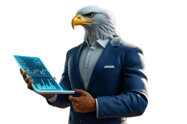 a bald eagle specializing in digital marketing for local businesses and artificial intelligence in a