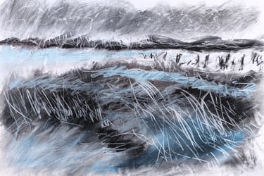 Paysage imaginaire 040625 - Fusain carré comté et pastel sur papier - 65X50 - 2025