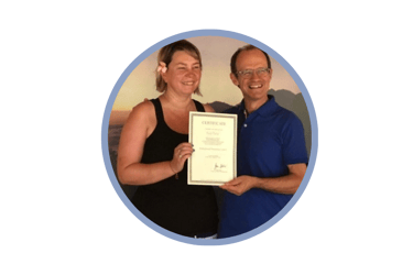 Sandy receiving Bodhypnosis Certification from the Founder Jean Labbe