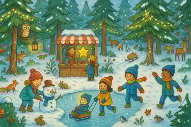 Wimmelbild "Winterzauber im Winterwald", zum Suchen des Sterns Lumi