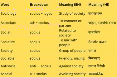 Word Power Made Easy, root word socius table
