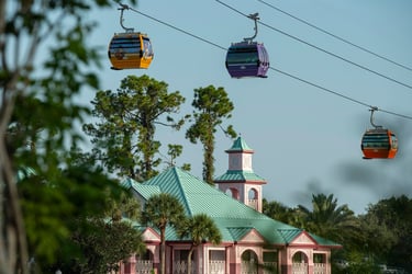 a cable car over a hotel