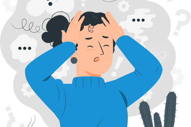 a girl with a confuse on his head and a thought bubble