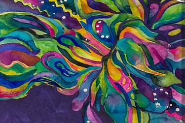 Brilliant dynamic abstract of spirals loops and flowing ribbons of bright color