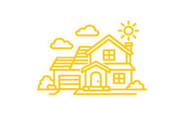 yellow icon of a house for family owned and operated skip bin hire service since 2013