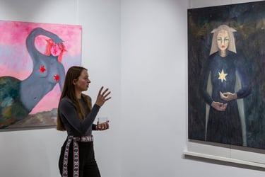 Contemporary Lithuanian artist Paula Mickute in her exhibition Laumes are everywhere in Druskininkai