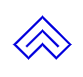 Minimalist blue chevron arrow icon pointing upwards, featuring a geometric double-line design.