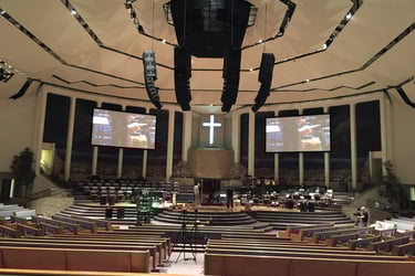 large church - line arrays w/cardiod subwoofer arrays