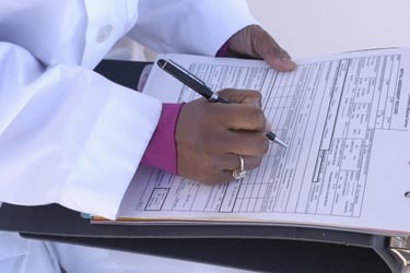 A woman filling out a form