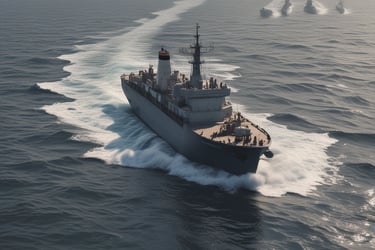 a large ship is sailing in the ocean