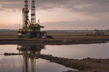 a drilling rig with a drilling riget in the foreground