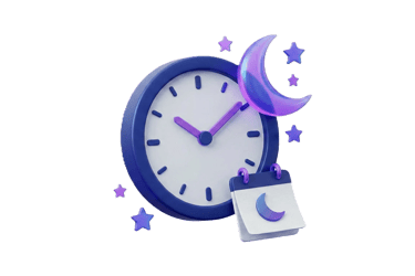 Horloge et calendrier sous la lune illustrant un service de répondeur disponible 24h/24