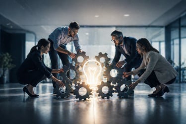 Team di professionisti durante lo sviluppo di un progetto innovativo e industriale