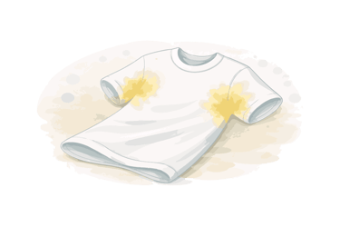 Camiseta blanca con manchas amarillas en las axilas.