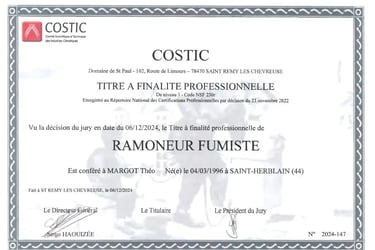 Diplôme Titre Professionnel Ramoneur Fumiste certifié par l'État