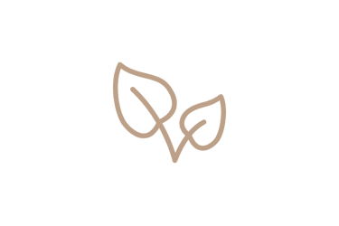 Minimalist tan outline of two organic leaves on a solid black background, ideal for an eco-friendly logo.