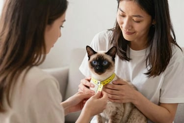 Tomar medidas de cuello, largo y ancho de un gato siamés para comprar ropa gato