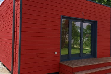 masion cube moderne en bardage bois et peinture naturelle Dalsberg