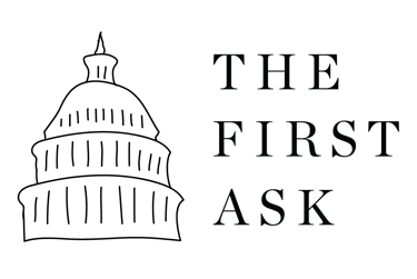 The First Ask logo with elegant serif typography centered on a minimalist black background.