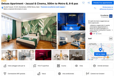 Screenshot di annuncio Booking.com di appartamento a Roma gestito professionalmente per affitti brevi