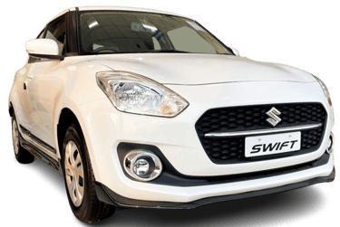 a white suzuki swift swifter parked in front of a white background