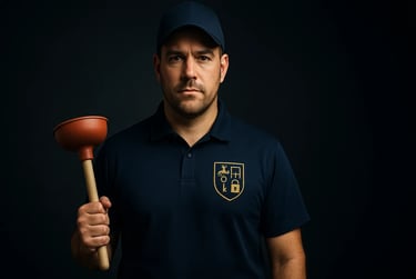 technicien débouchage canalisation une pompe a la main