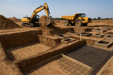 صوره توضح أعمال الحفر والردم والأساسات