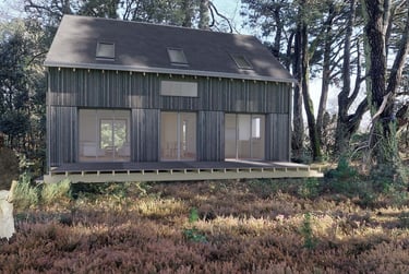 Maison ossature et bardage bois dans les arbres