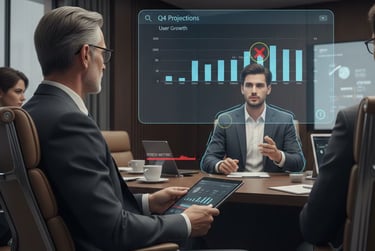 Investor noticing subtle red flags in founder presentation during startup pitch.