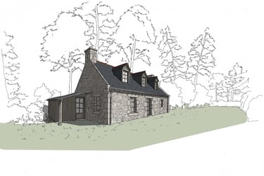 Rénovation, maison en pierres à Carnac. Respect du bâti ancien, architecte Auray