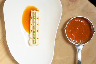 Cannelloni de légumes du marché et coulis de tomate confite, inspiration méditerranéenne du chef