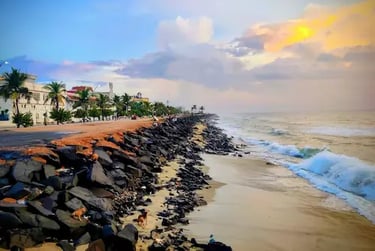 Early sunrise view at Pondy’s rocky shoreline.