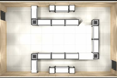 a modern luxury jewelry store with glass display counters 