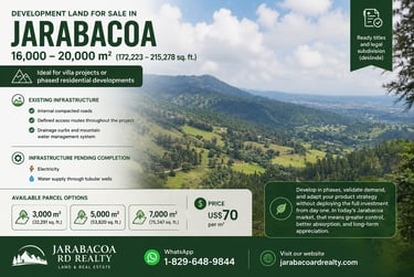 Development Land for Sale in Jarabacoa Dominican Republic. 16,000 sq ft