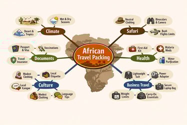 african travel packing with key travel categories