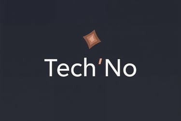 Tech'No logo with a stylized brown rhombus icon on a dark background, representing technology and innovation.