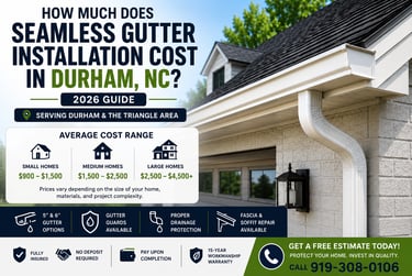 Seamless gutter installation cost in Durham NC showing average 