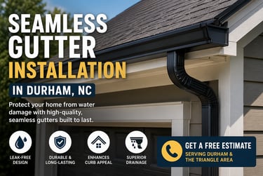 Seamless gutter installation in Durham NC protecting home from water damage