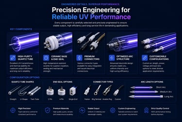 Precision-engineered industrial UV lamp components and customizable configurations