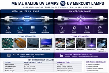 Comparison of metal halide UV lamps and UV mercury lamps for PCB exposure, printing and industrial UV curing applications