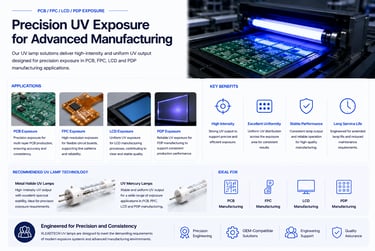 Metal halide UV exposure lamp solutions for PCB, FPC, LCD and PDP manufacturing applications