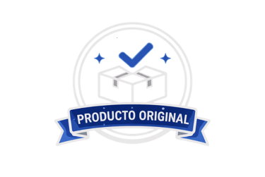 Sello de producto original azul con icono de caja de envío y marca de verificación para autenticidad.