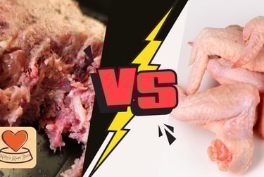 image showing complete raw cat food mince against plain raw chicken wings 