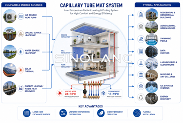 capillary tube mat system applications and compatible energy sources