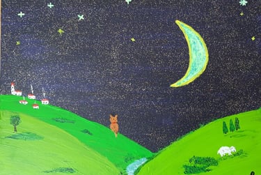 Réf : ENF240516. Nuit phosphorescente. 30x24cm. 30€.