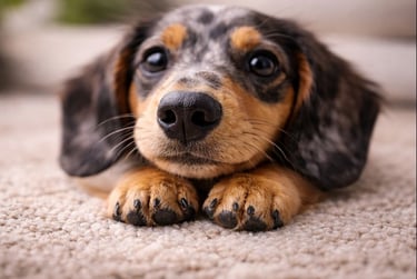 Cachorro de Teckel miniatura en el criadero de Cajicá recibiendo cariño.